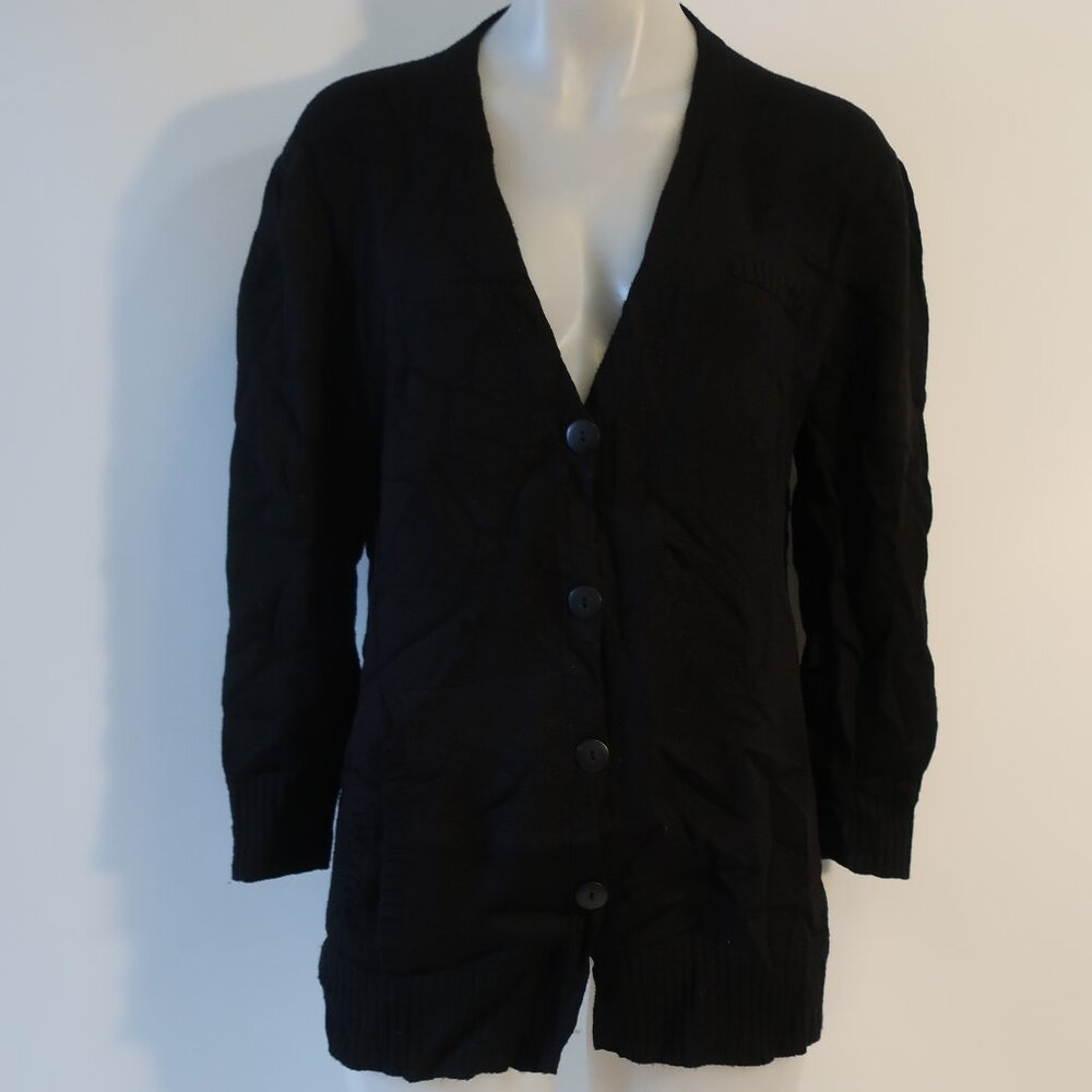 Womens Barbara Wells Black V-Neck Cardigan Sweater L